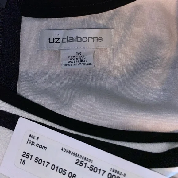 NWT 16 Liz Claiborne Black White Stripes Back Zip Belt Loops Sleeveless Dress - Picture 16 of 16